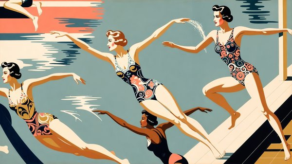 Explore retro swimming artwork: unique vintage poster designs